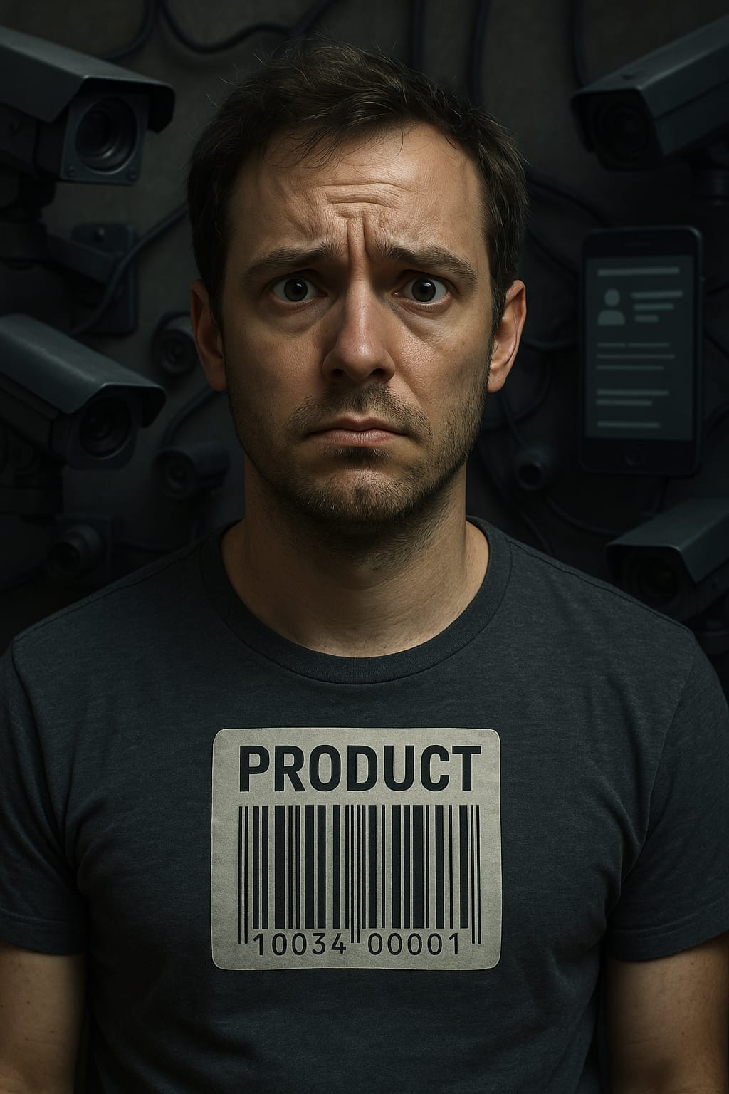 Infografica sul capitalismo della sorveglianza e come gli algoritmi trasformano gli utenti in prodotti