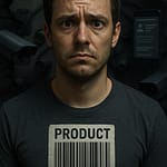 Uomo con espressione sorpresa – capitalismo della sorveglianza e prodotto degli algoritmi