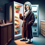 Illustrazione di Immanuel Kant in abbigliamento casalingo che riflette su scelte quotidiane