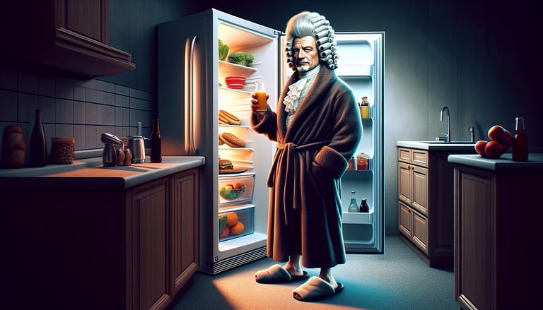 Illustrazione di Immanuel Kant in abbigliamento casalingo che riflette su scelte quotidiane