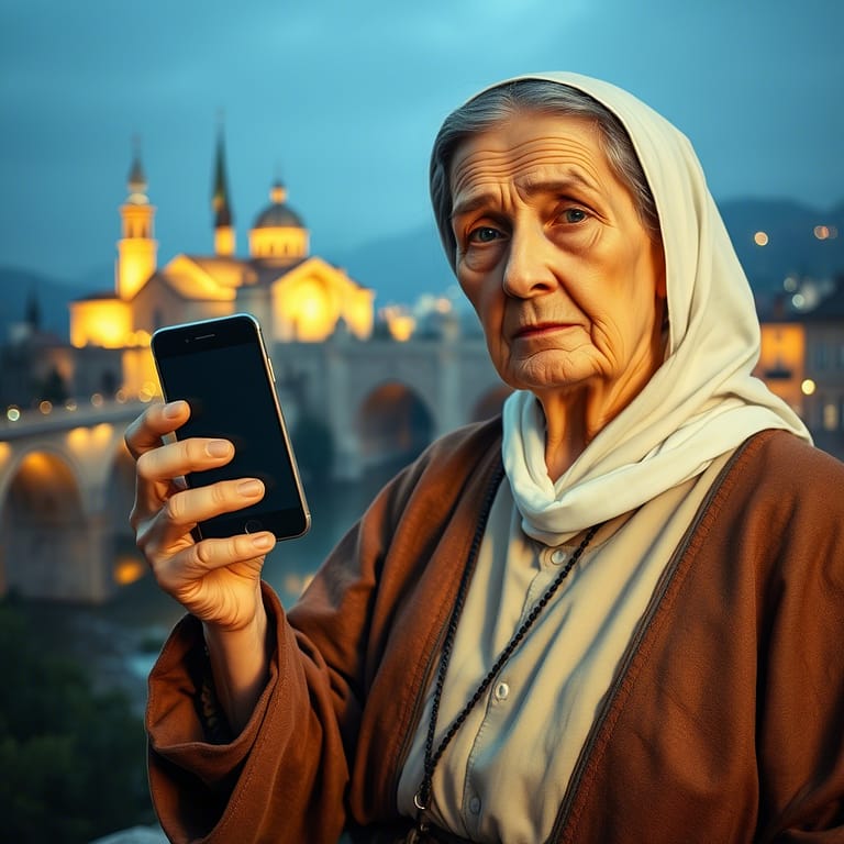 Simboli religiosi e tecnologia digitale che rappresentano l'incontro tra fede e tecnologia moderna